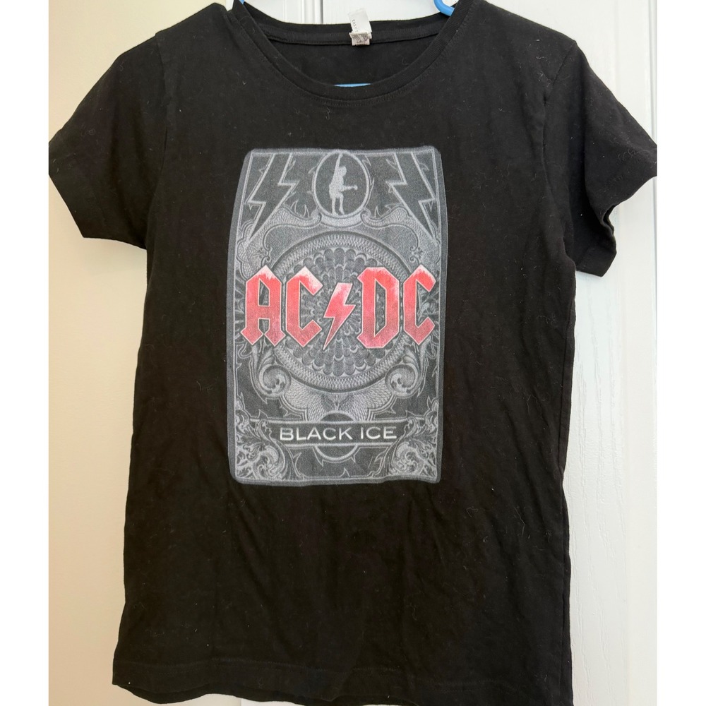 AC/DC Black Ice Graphic T-Shirt L.A.T Apparel Black Rock Band Tee Womens Medium